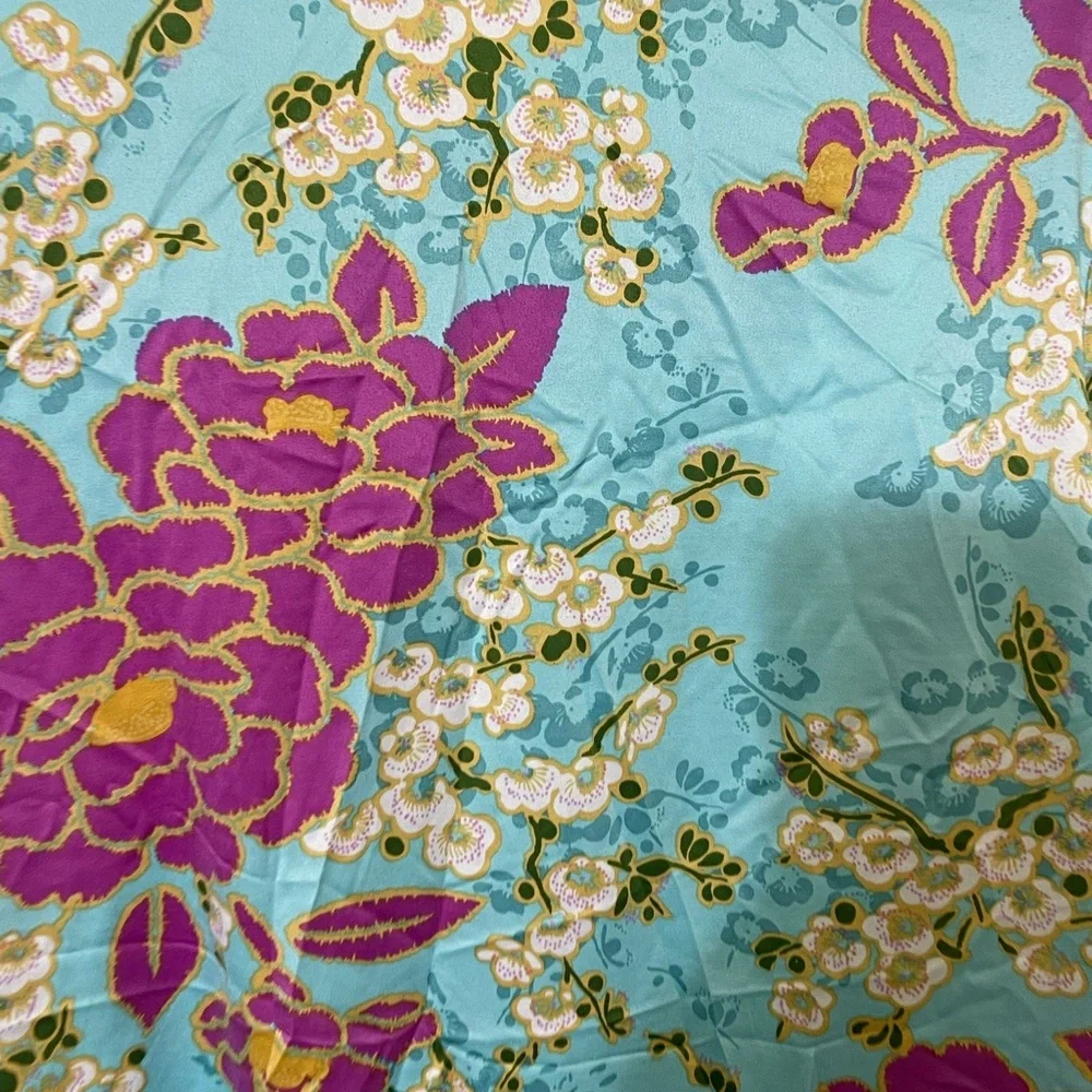 Natori Harumi Satin Pajama-Top Pull-Over Long Sleeve Floral Multicolor Women L - Picture 8 of 8